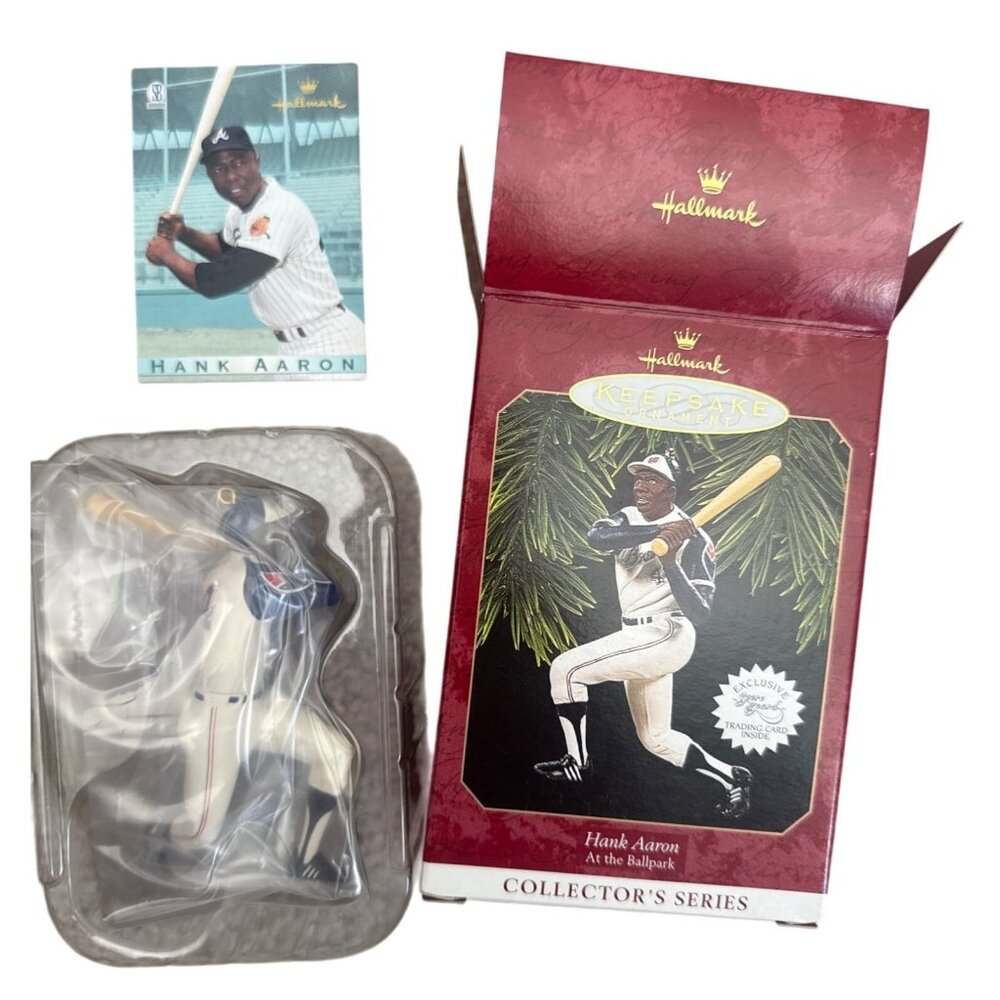 Hallmark Keepsake Hank Aaron "At The Ballpark" Ornament 1997 Baseball card mint